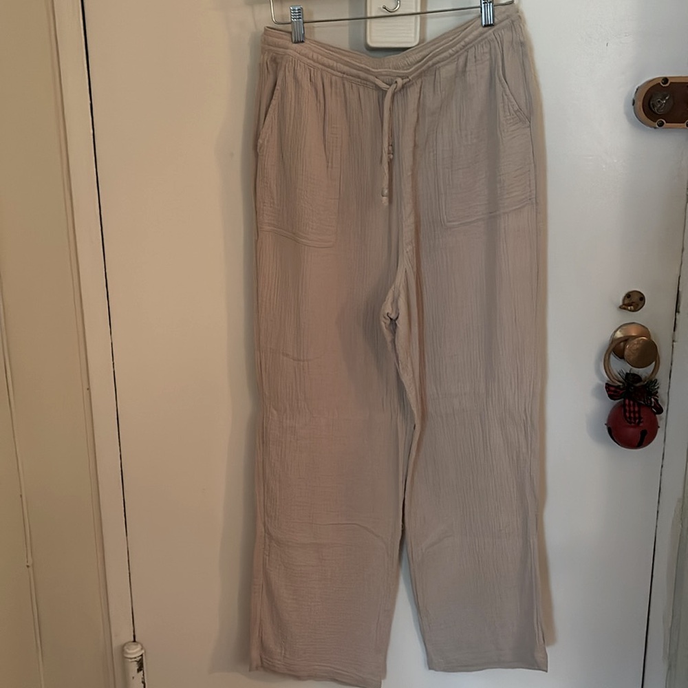 Light Beige Gauze Drawstring Pants - Picture 2 of 9